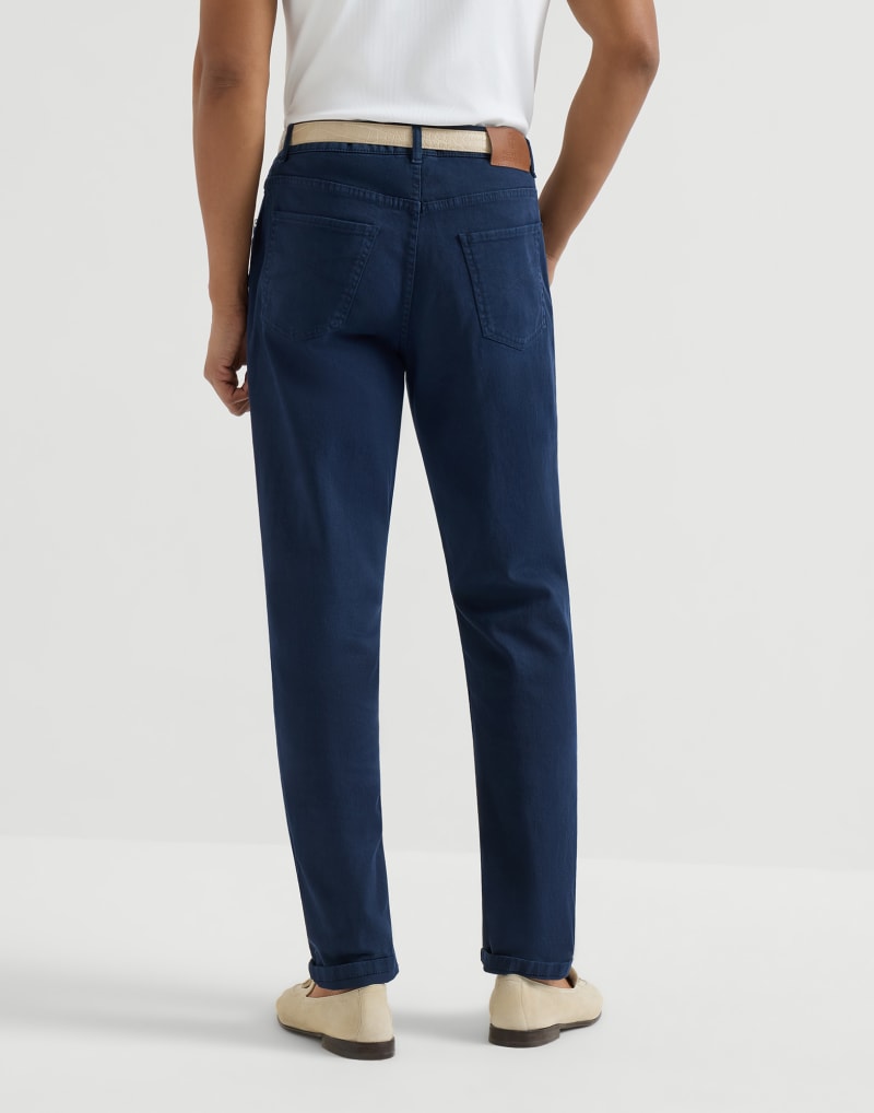 BRUNELLO CUCINELLI MEN'S NAVY TAILORED COTTON TROUSERS