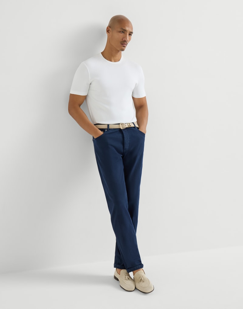 BRUNELLO CUCINELLI MEN'S NAVY TAILORED COTTON TROUSERS