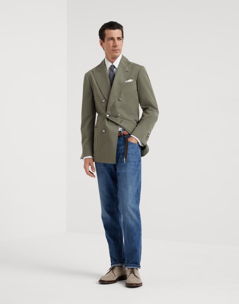 BRUNELLO CUCINELLI MEN'S OLIVE COTTON DOUBLE BREASTED BLAZER