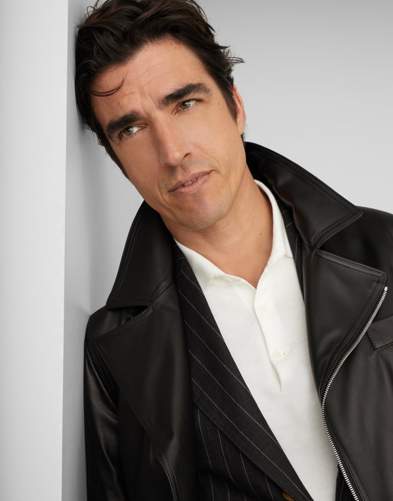 BRUNELLO CUCINELLI MEN'S BLACK LEATHER BIKER JACKET