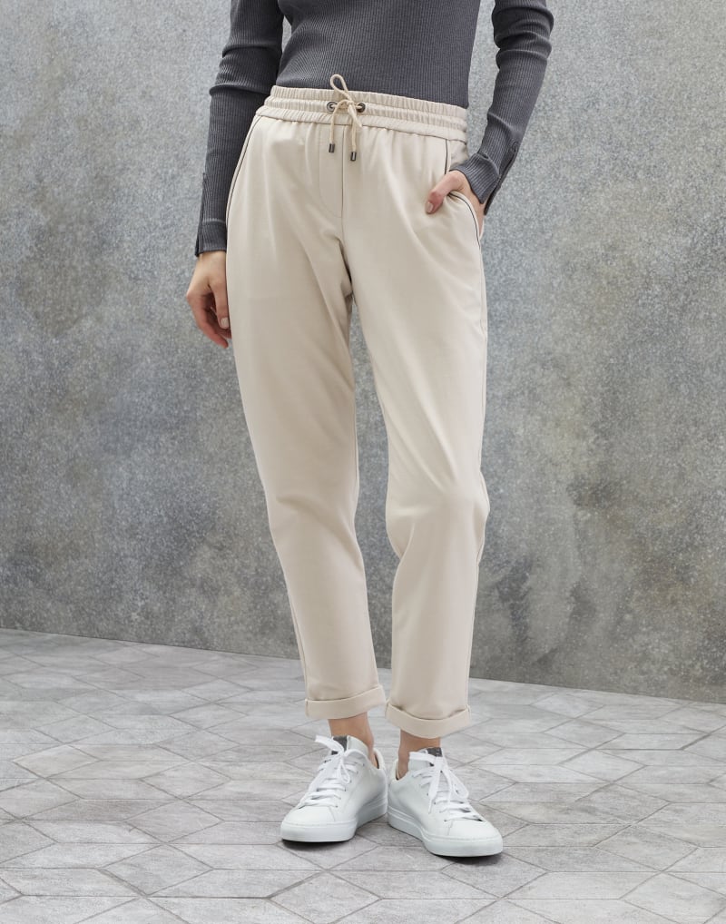 BRUNELLO CUCINELLI WOMEN'S LIGHT BEIGE RELAXED COTTON TROUSERS