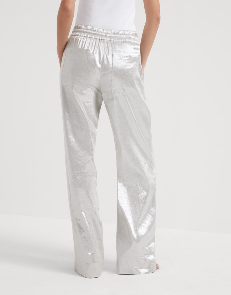 BRUNELLO CUCINELLI WOMEN'S SILVER LINEN WIDE LEG TROUSERS