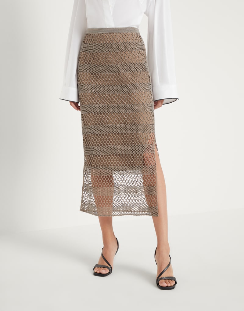 BRUNELLO CUCINELLI WOMEN'S TAUPE MESH MIDI SKIRT