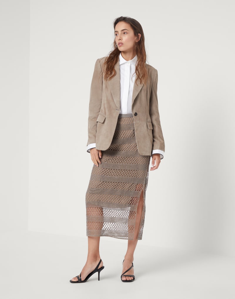 BRUNELLO CUCINELLI WOMEN'S TAUPE MESH MIDI SKIRT