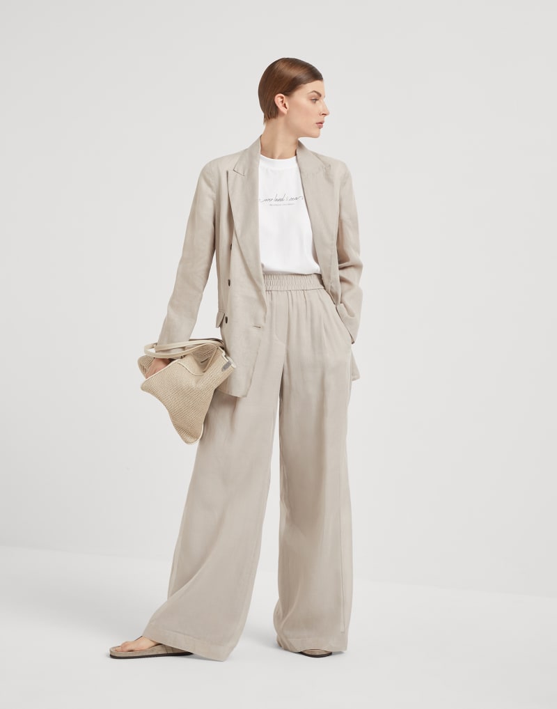 BRUNELLO CUCINELLI WOMEN'S LIGHT BEIGE WIDE TROUSERS