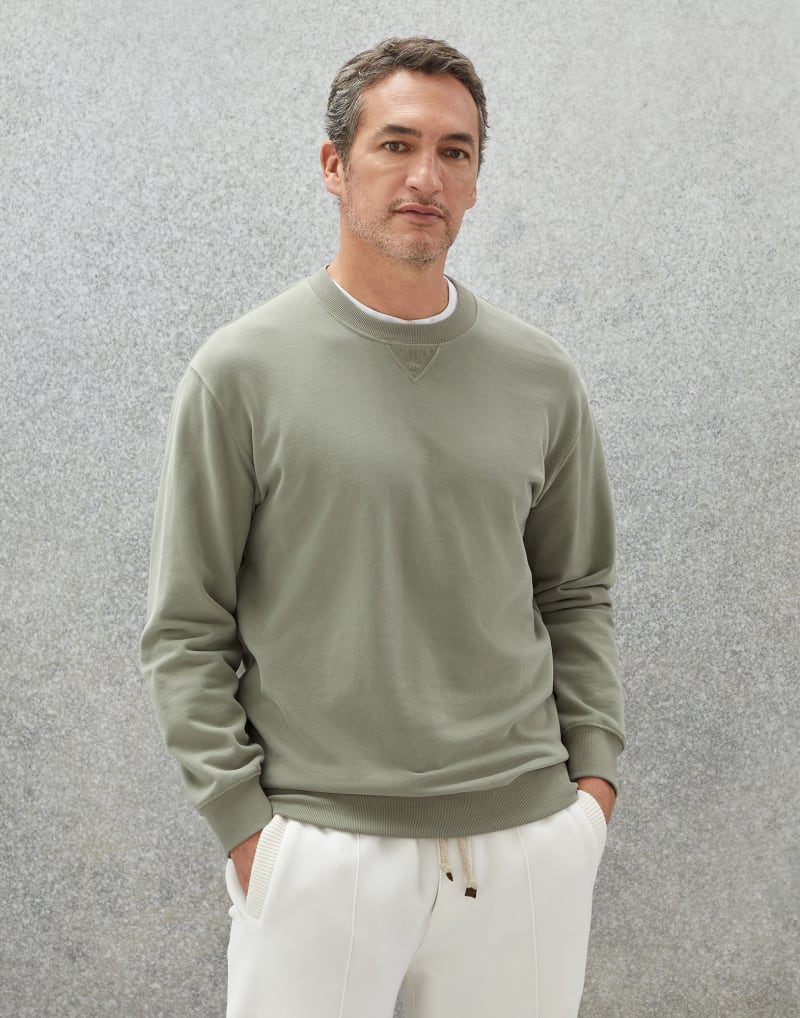 BRUNELLO CUCINELLI MEN'S LIGHT GREEN COTTON SWEATER