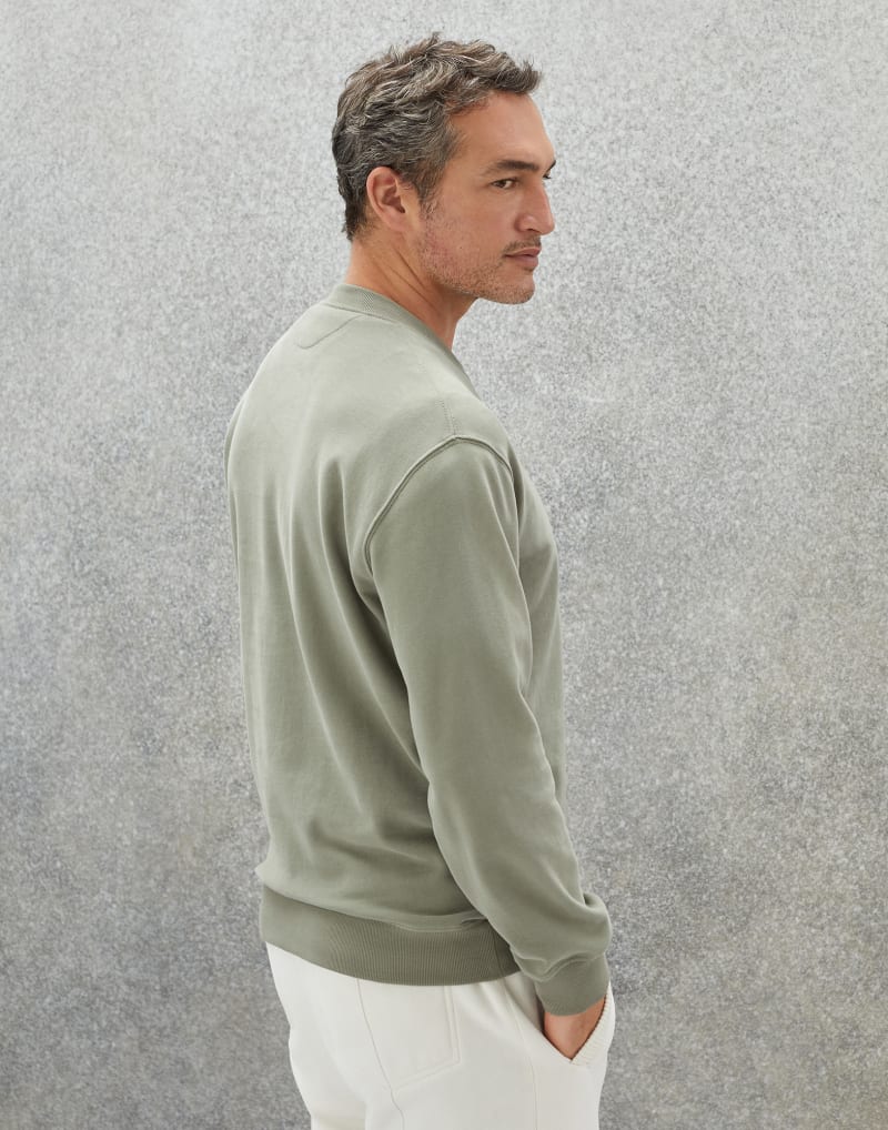 BRUNELLO CUCINELLI MEN'S LIGHT GREEN COTTON SWEATER