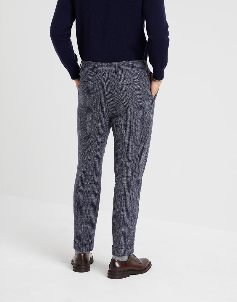 BRUNELLO CUCINELLI MEN'S NAVY WOOL TAILORED TROUSERS