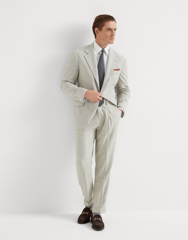 BRUNELLO CUCINELLI MEN'S LIGHT GREY WOOL SILK BLAZER