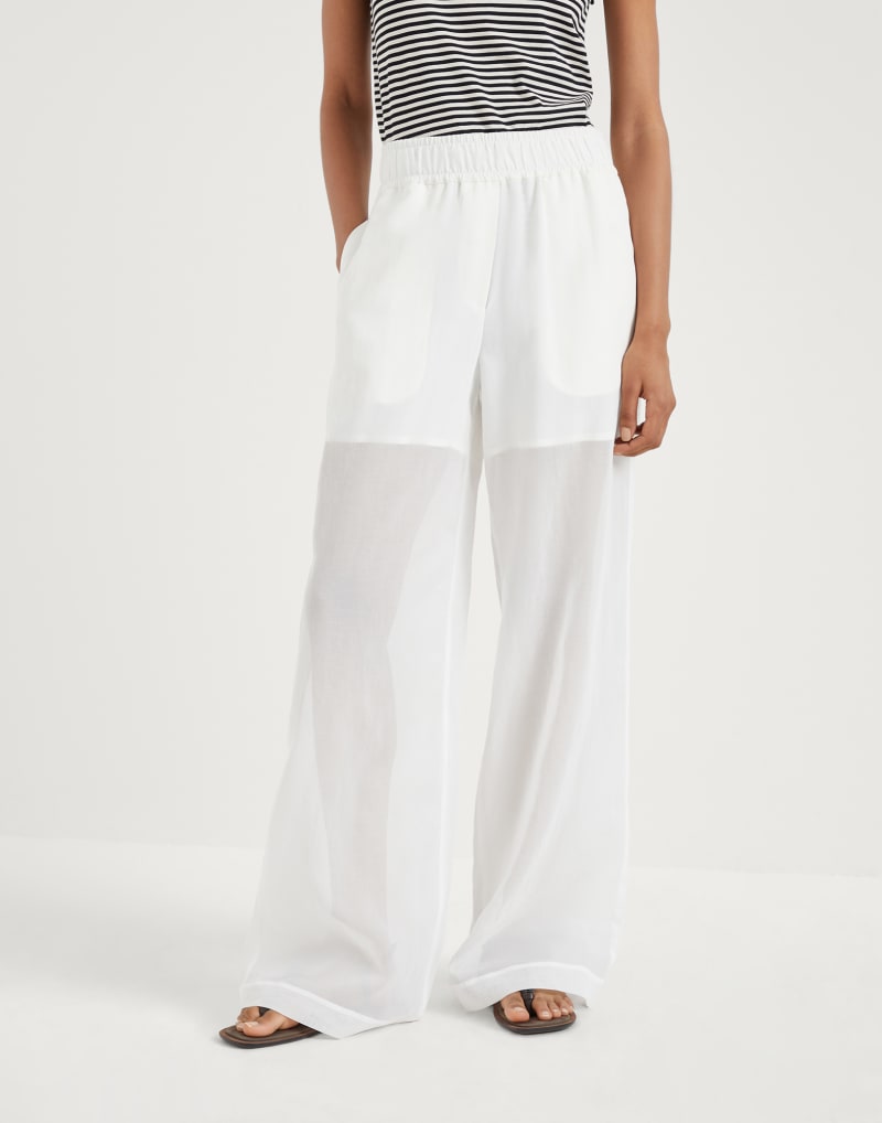 BRUNELLO CUCINELLI WOMEN'S WHITE WIDE LEG COTTON TROUSERS