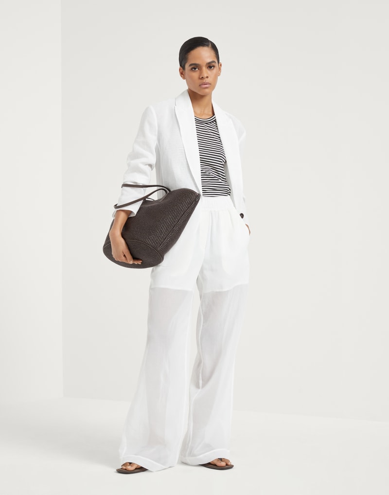 BRUNELLO CUCINELLI WOMEN'S WHITE WIDE LEG COTTON TROUSERS