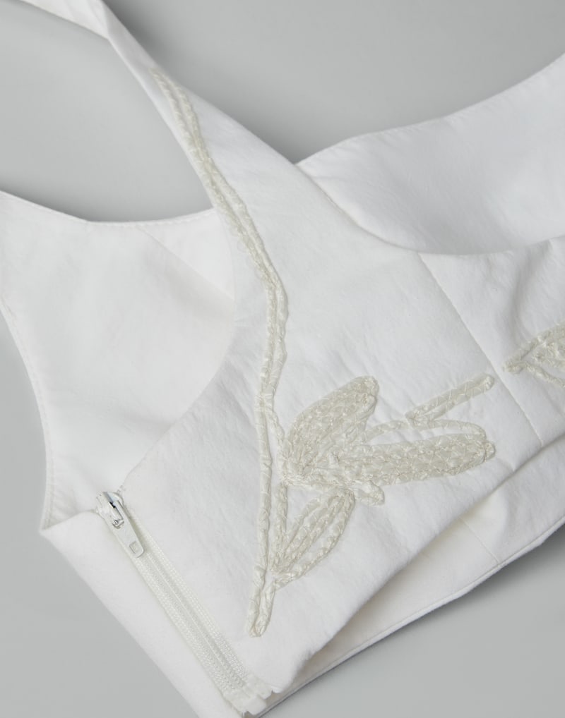 BRUNELLO CUCINELLI WOMEN'S WHITE EMBROIDERED CROPPED TOP