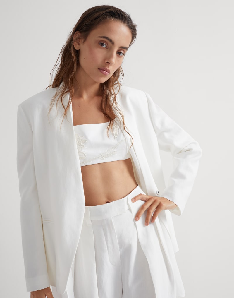 BRUNELLO CUCINELLI WOMEN'S WHITE EMBROIDERED CROPPED TOP