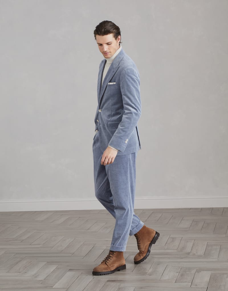 BRUNELLO CUCINELLI MEN'S LIGHT BLUE WOOL BLEND SUIT