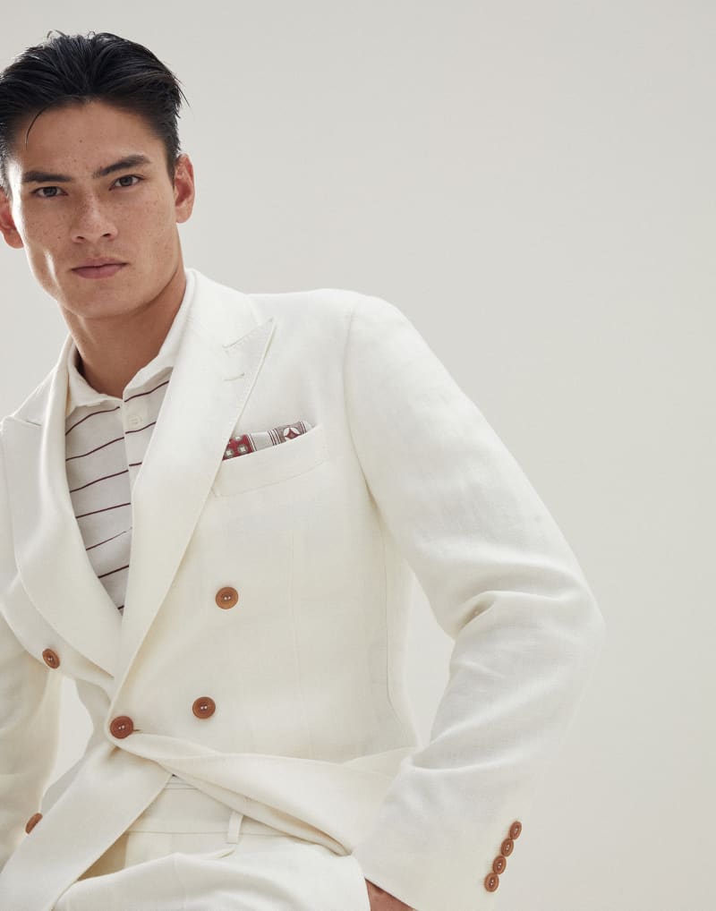 BRUNELLO CUCINELLI MEN'S OFF WHITE LINEN WOOL BLAZER