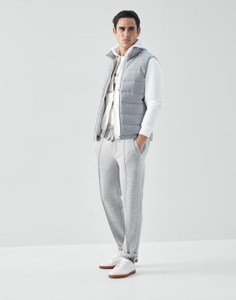 BRUNELLO CUCINELLI MEN'S LIGHT GREY WOOL JOGGER TROUSERS