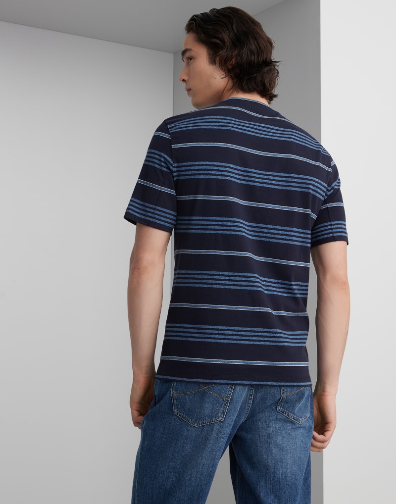 BRUNELLO CUCINELLI MEN'S NAVY STRIPED COTTON SHIRT