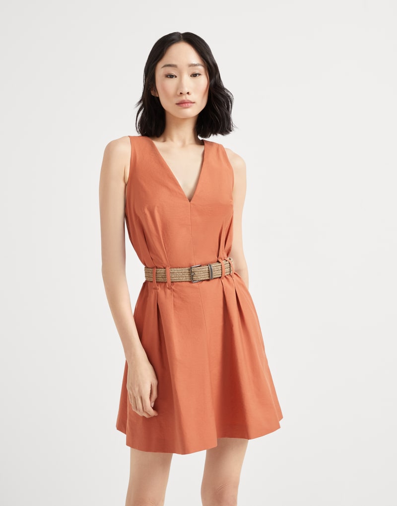 BRUNELLO CUCINELLI WOMEN'S RUST SLEEVELESS BELTED DRESS