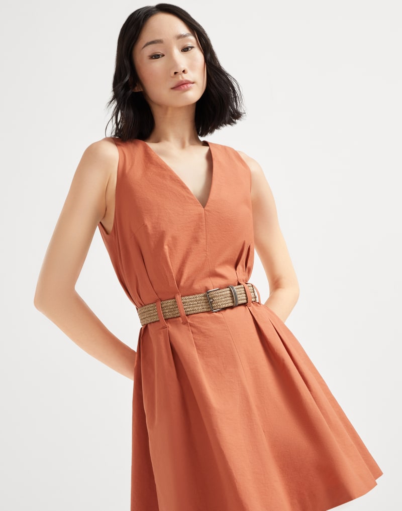 BRUNELLO CUCINELLI WOMEN'S RUST SLEEVELESS BELTED DRESS