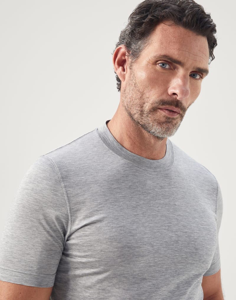 BRUNELLO CUCINELLI MEN'S LIGHT GREY SILK SHIRT