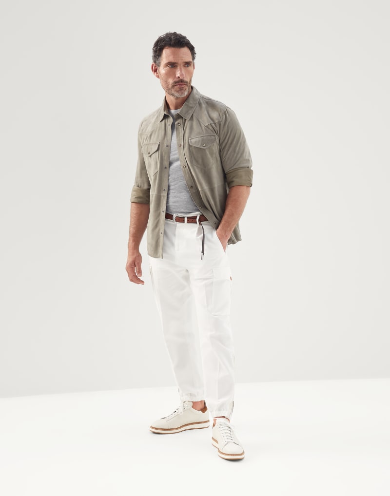 BRUNELLO CUCINELLI MEN'S LIGHT GREY SILK SHIRT