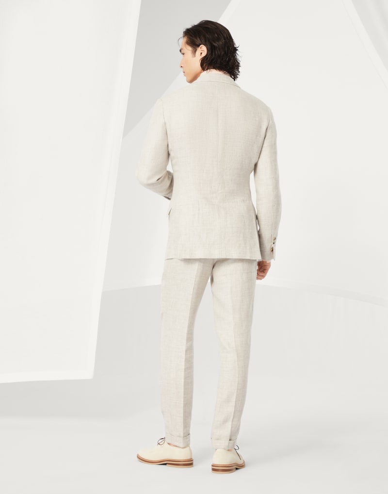 BRUNELLO CUCINELLI MEN'S LIGHT BEIGE LINEN WOOL TROUSERS