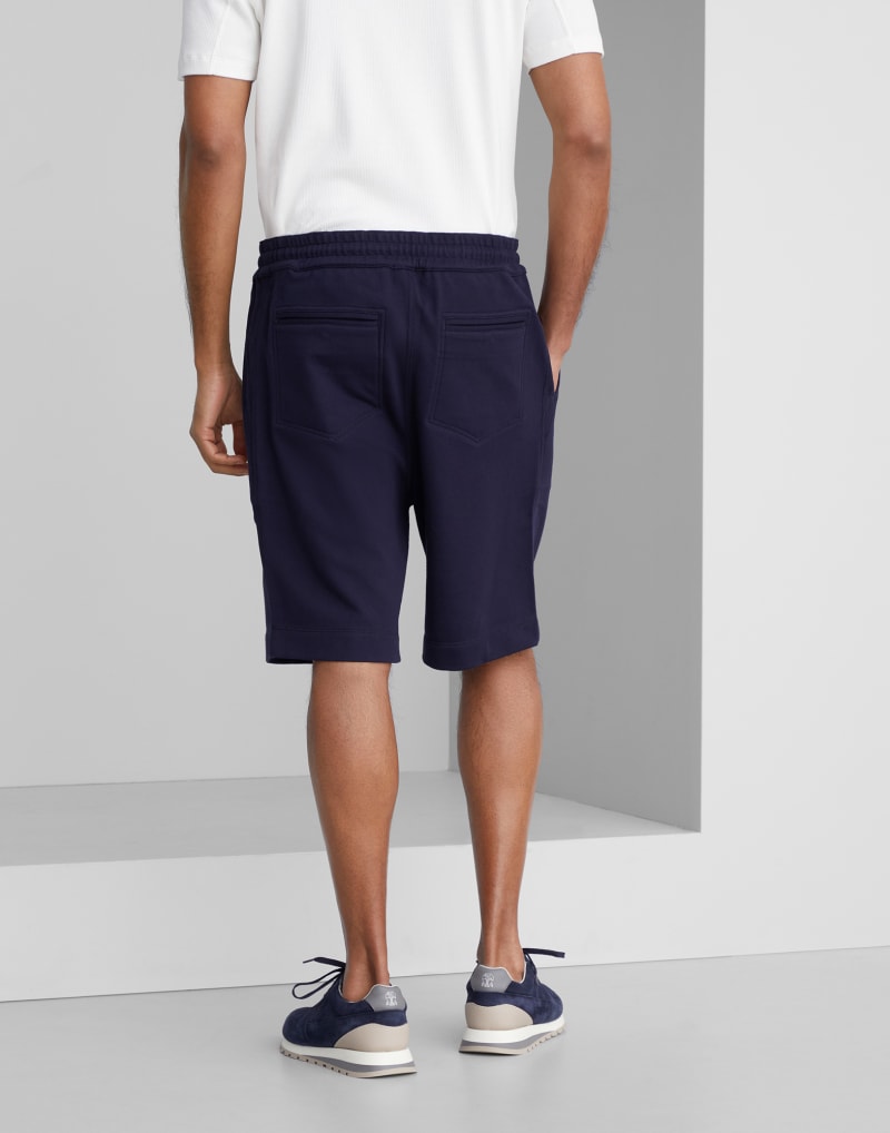 BRUNELLO CUCINELLI MEN'S NAVY COTTON DRAWSTRING SHORTS