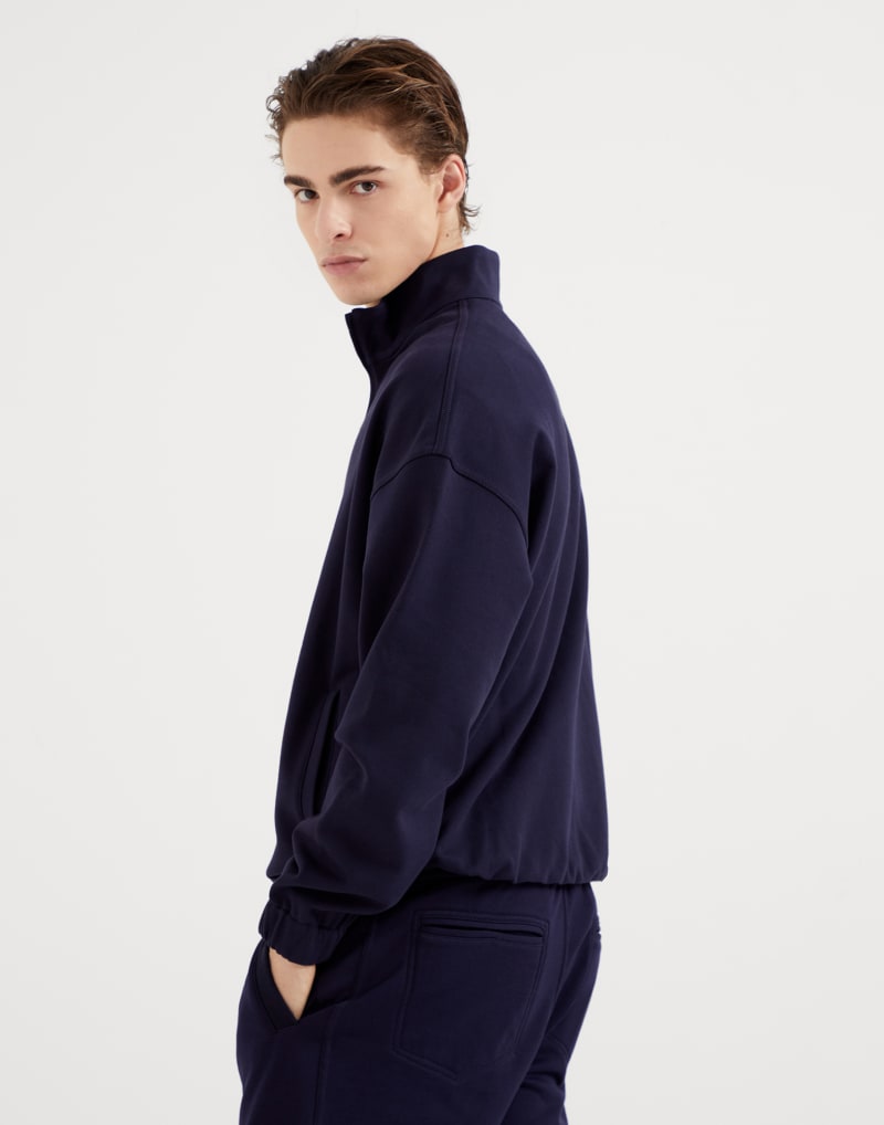 BRUNELLO CUCINELLI MEN'S DARK BLUE HALF ZIP SWEATER