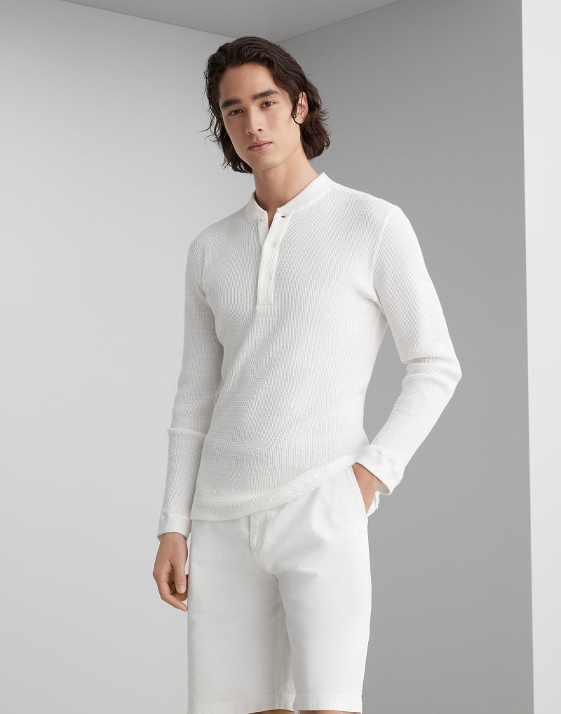 BRUNELLO CUCINELLI MEN'S OFF WHITE WAFFLE KNIT SHIRT