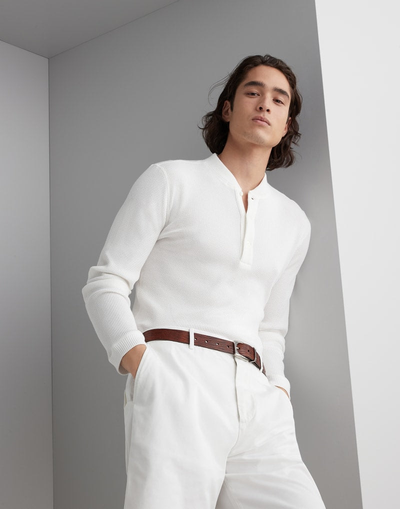 BRUNELLO CUCINELLI MEN'S OFF WHITE WAFFLE KNIT SHIRT