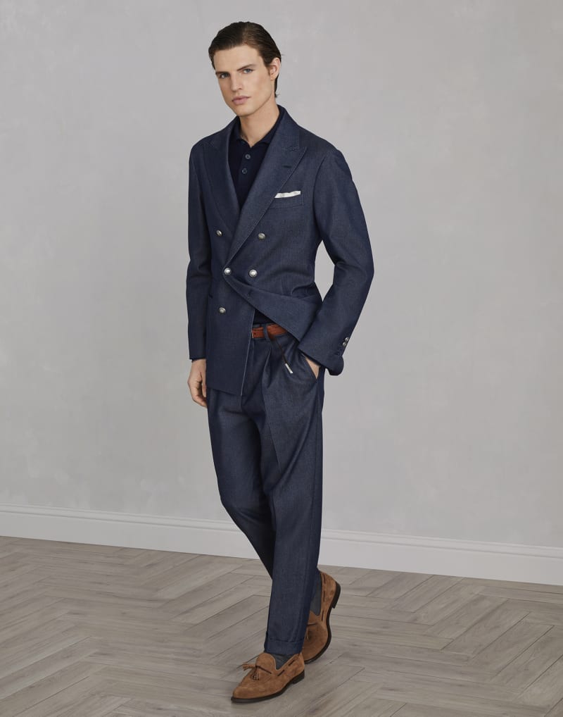 BRUNELLO CUCINELLI MEN'S DARK BLUE WOOL BLEND TROUSERS