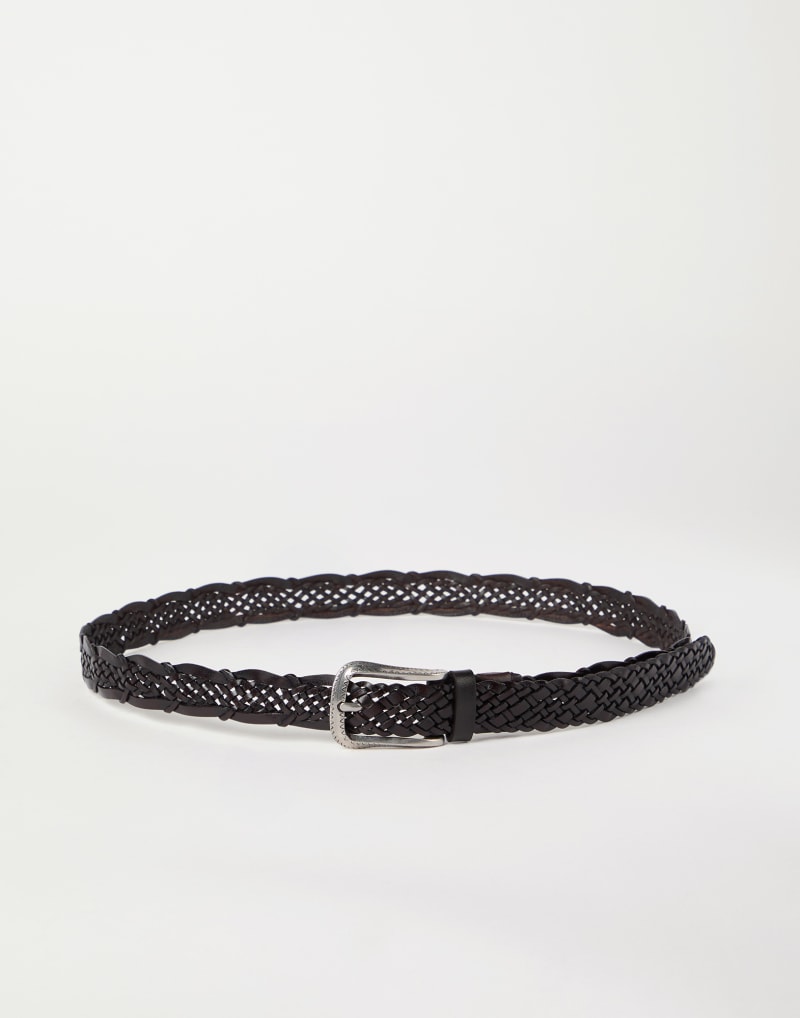 BRUNELLO CUCINELLI MEN'S DARK BROWN BRAIDED BELT