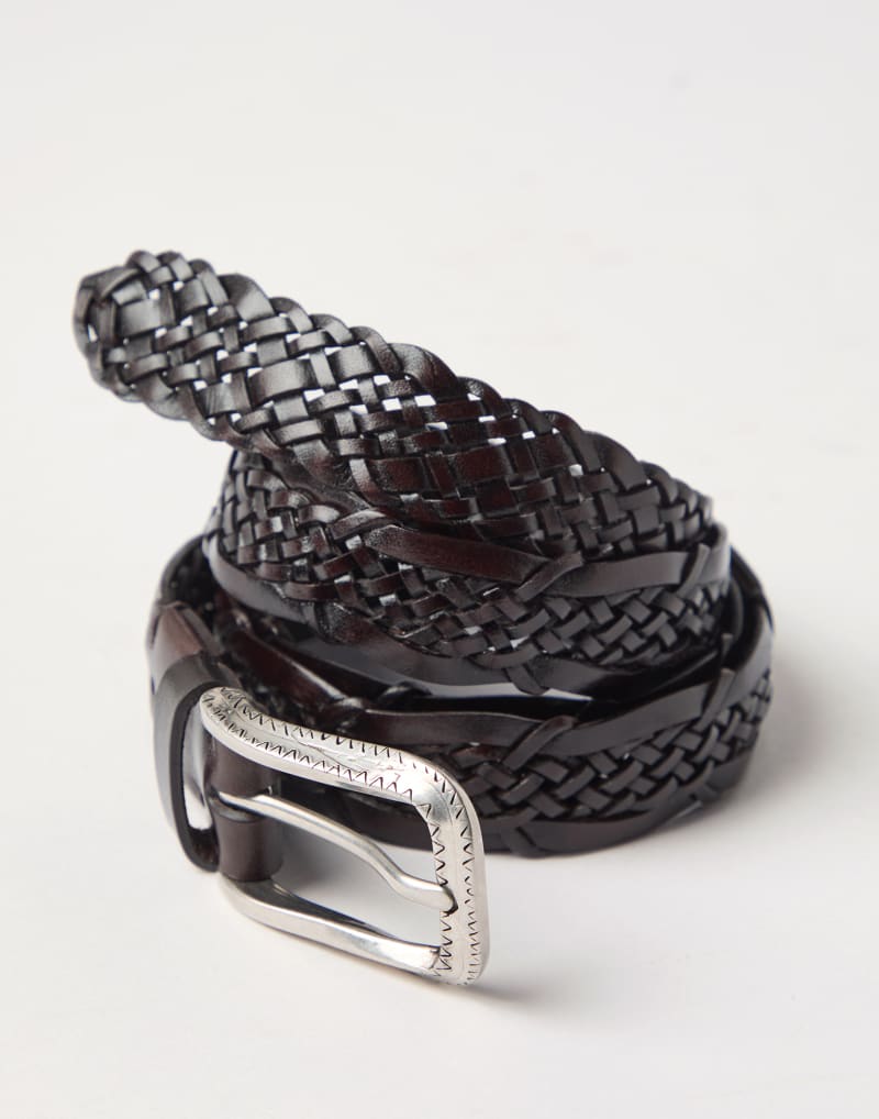 BRUNELLO CUCINELLI MEN'S DARK BROWN BRAIDED BELT