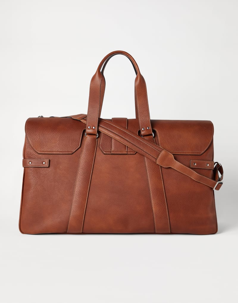 BRUNELLO CUCINELLI MEN'S BROWN LEATHER TRAVEL BAG