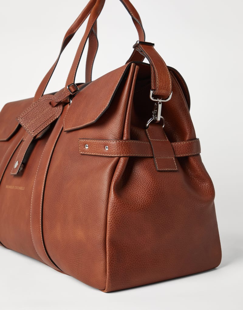 BRUNELLO CUCINELLI MEN'S BROWN LEATHER TRAVEL BAG