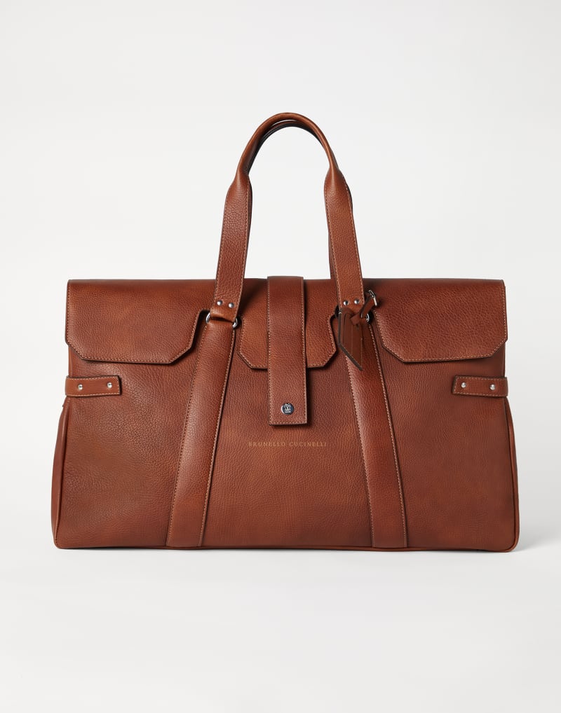 BRUNELLO CUCINELLI MEN'S BROWN LEATHER TRAVEL BAG