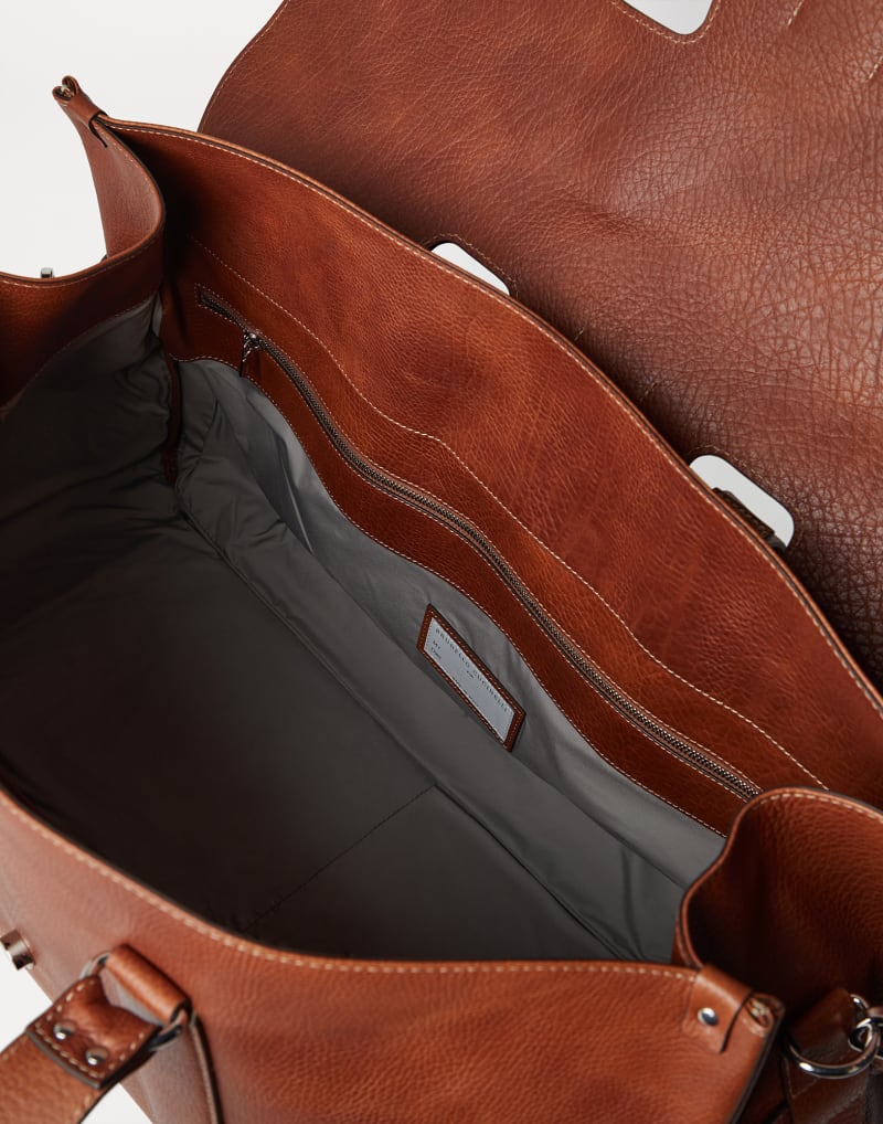 BRUNELLO CUCINELLI MEN'S BROWN LEATHER TRAVEL BAG