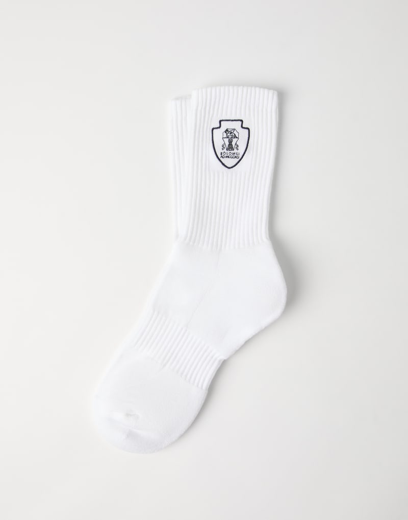 BRUNELLO CUCINELLI MEN'S WHITE RIBBED COTTON SOCKS