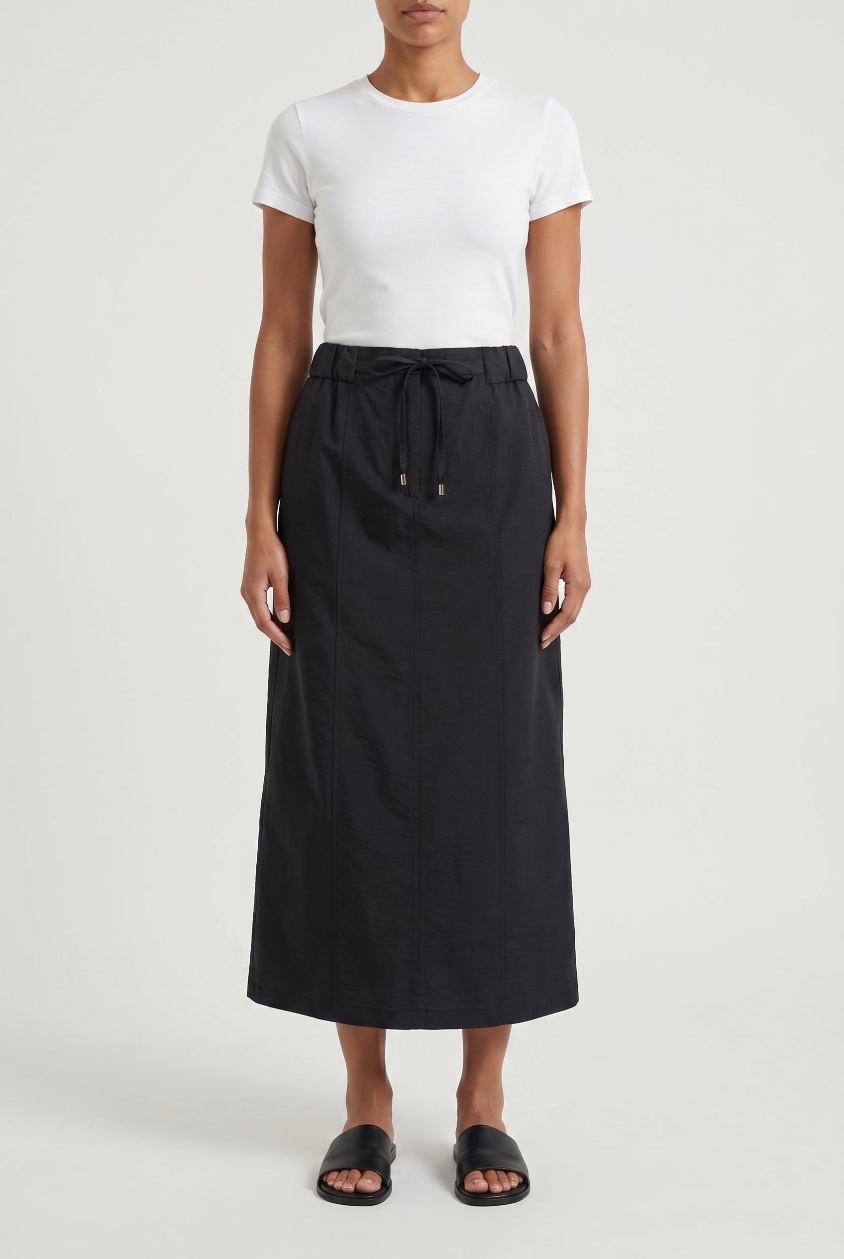 BRUNELLO CUCINELLI WOMEN'S BLACK MIDI DRAWSTRING SKIRT