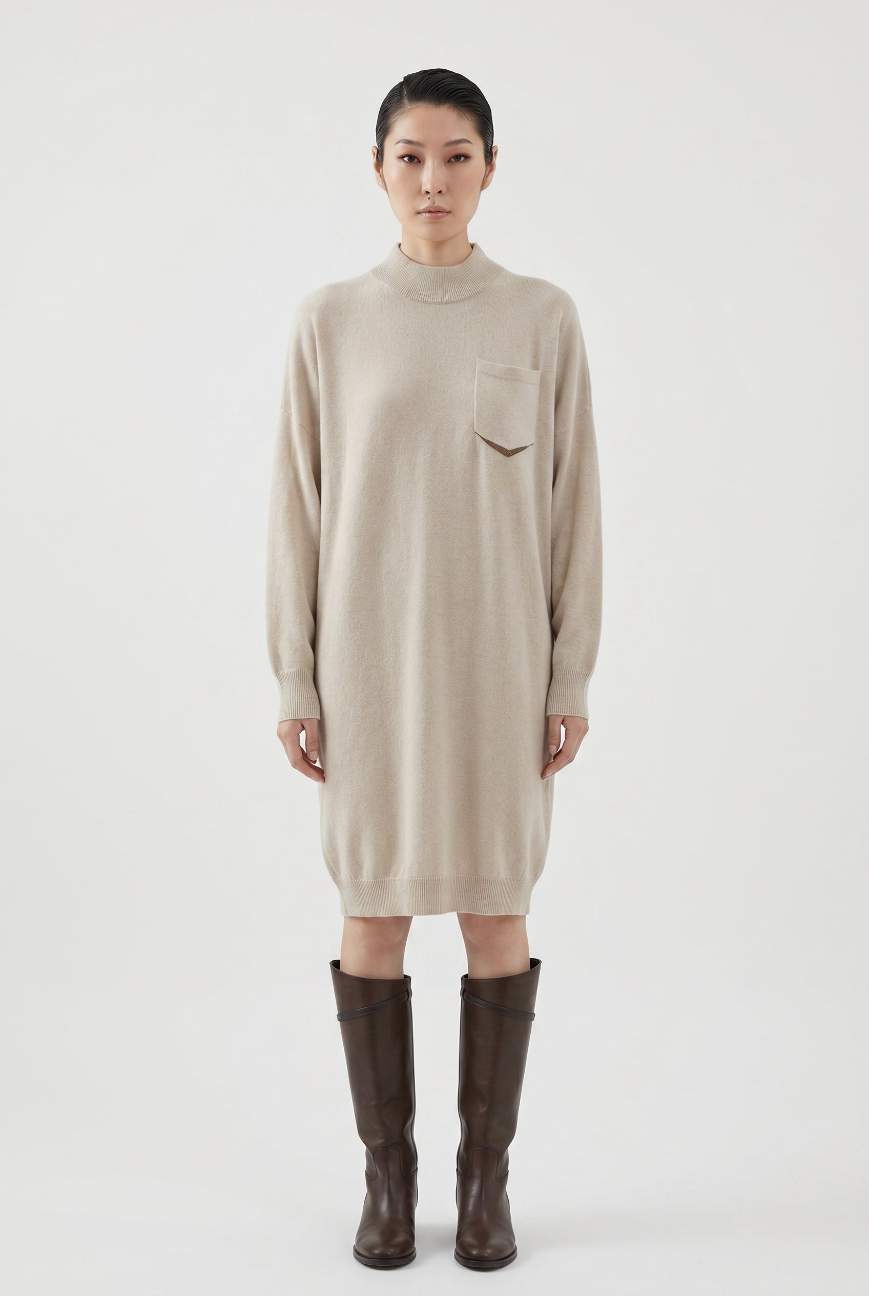 BRUNELLO CUCINELLI WOMEN'S LIGHT BEIGE WOOL SWEATER DRESS