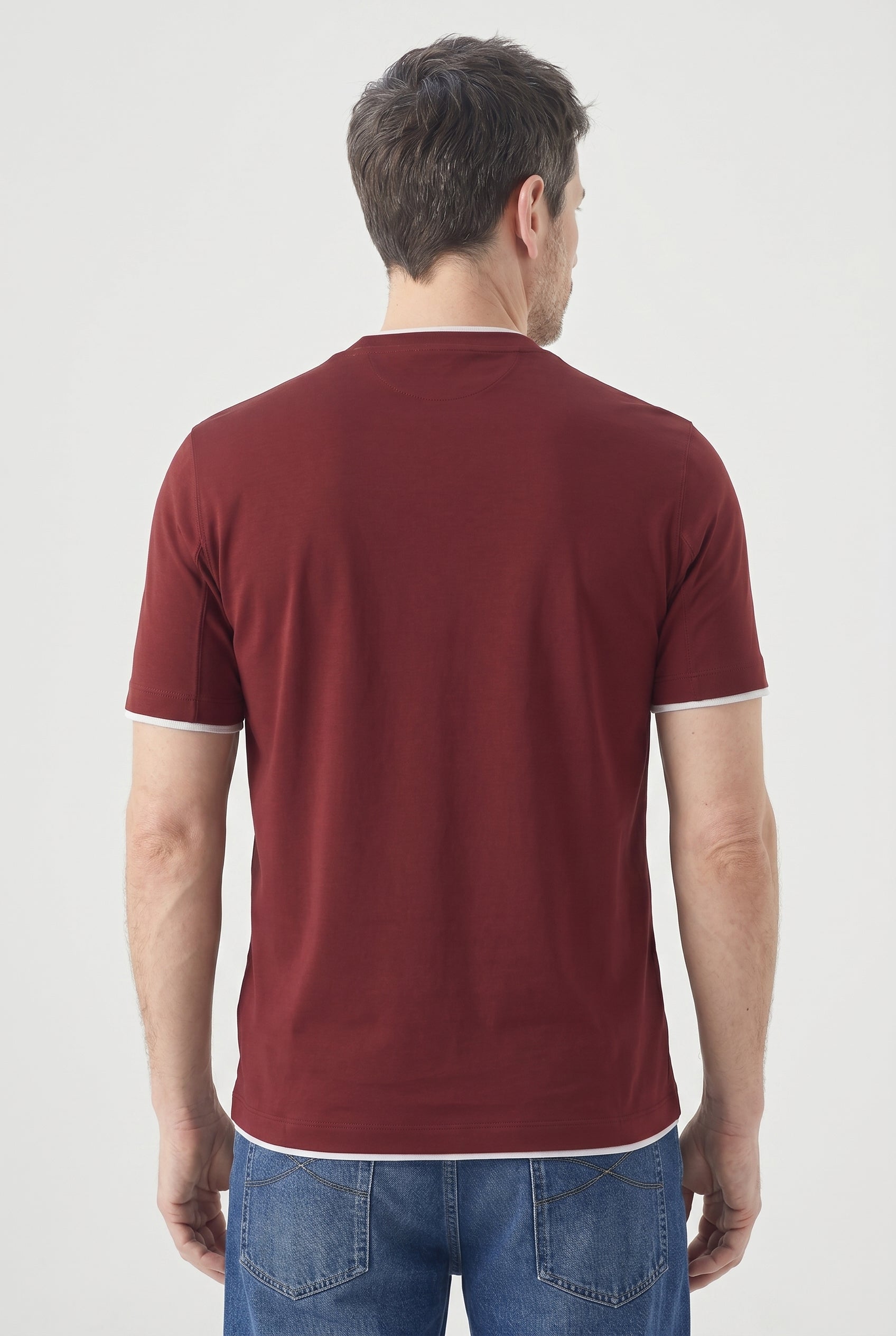 BRUNELLO CUCINELLI MEN'S DARK RED COTTON T SHIRT