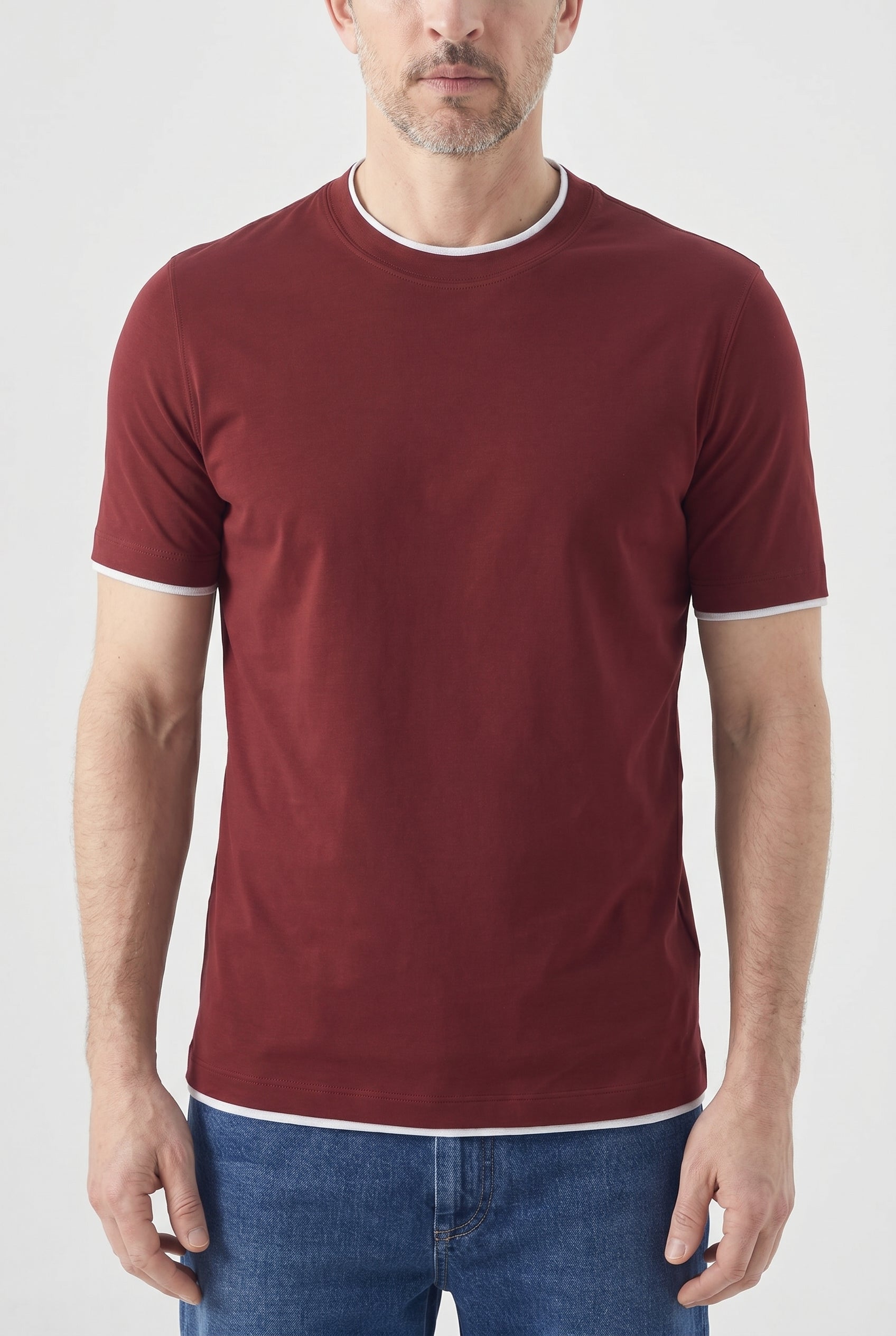 BRUNELLO CUCINELLI MEN'S DARK RED COTTON T SHIRT