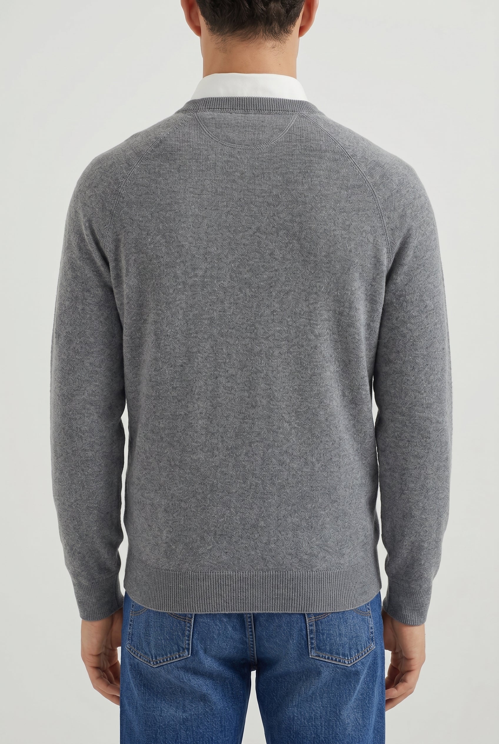 BRUNELLO CUCINELLI MEN'S GREY WOOL CREWNECK SWEATER