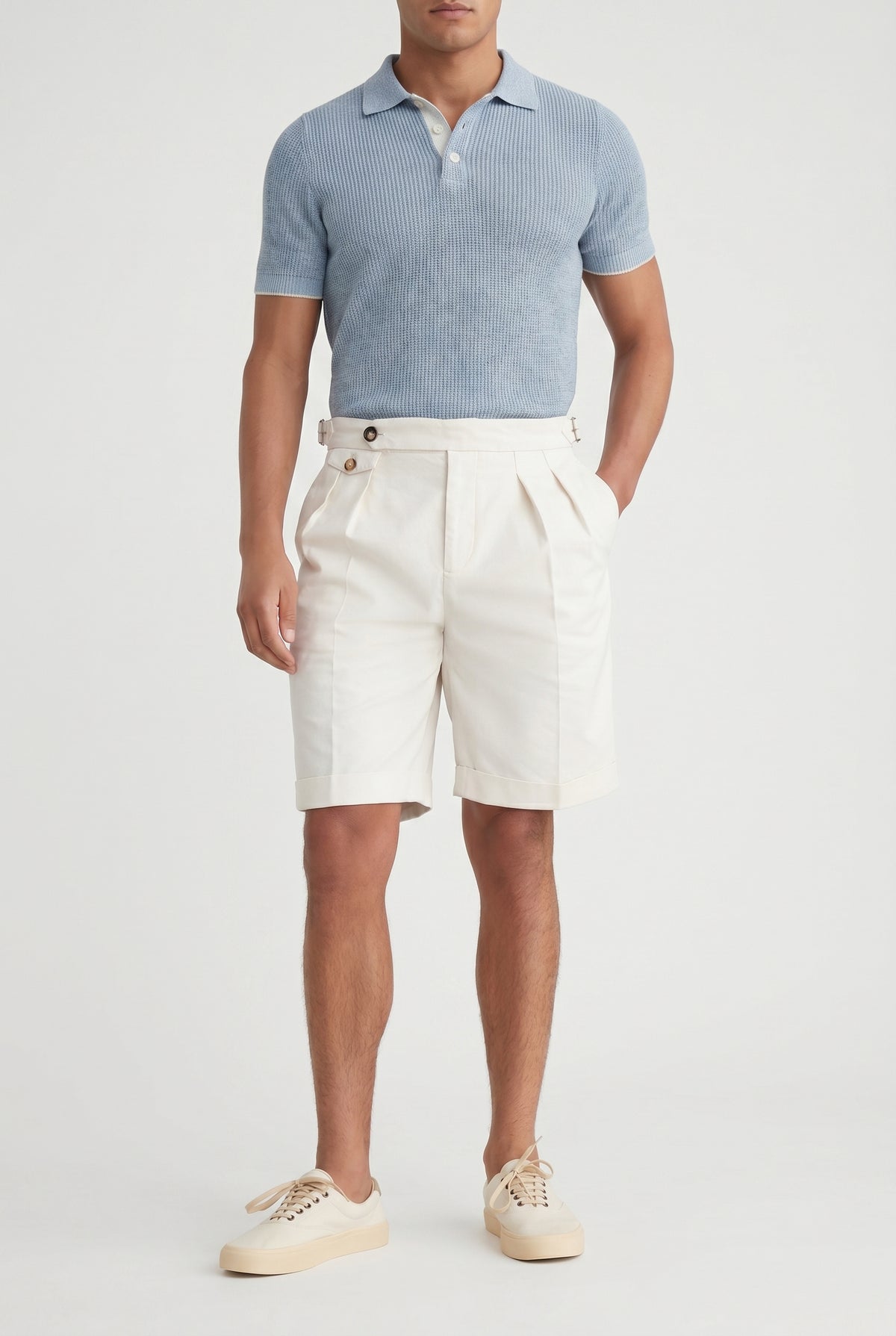 BRUNELLO CUCINELLI MEN'S OFF WHITE PLEATED SHORTS