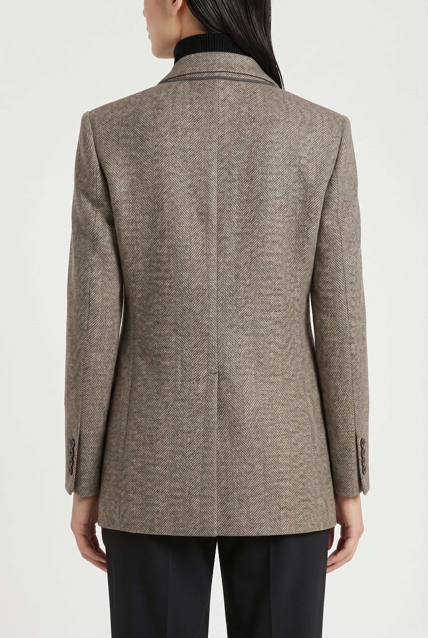 BRUNELLO CUCINELLI WOMEN'S BROWN TAILORED HERRINGBONE BLAZER