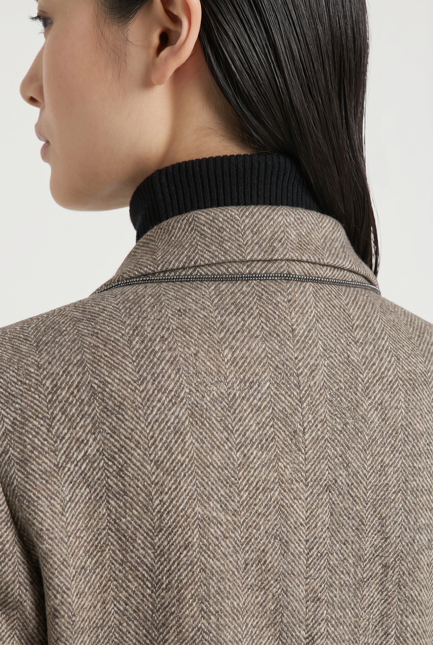 BRUNELLO CUCINELLI WOMEN'S BROWN TAILORED HERRINGBONE BLAZER