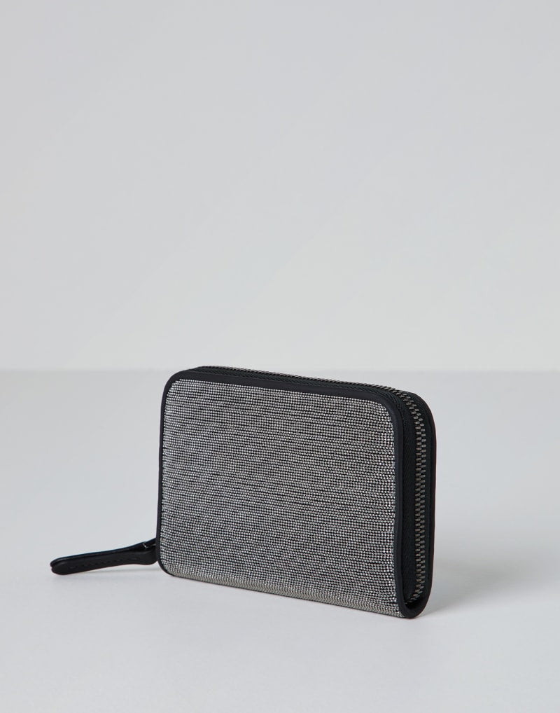BRUNELLO CUCINELLI WOMEN'S BLACK TEXTURED ZIP WALLET