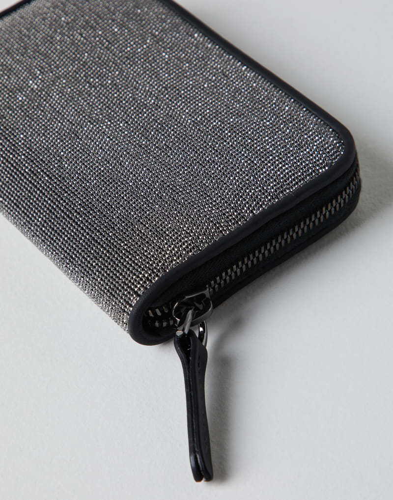 BRUNELLO CUCINELLI WOMEN'S BLACK TEXTURED ZIP WALLET