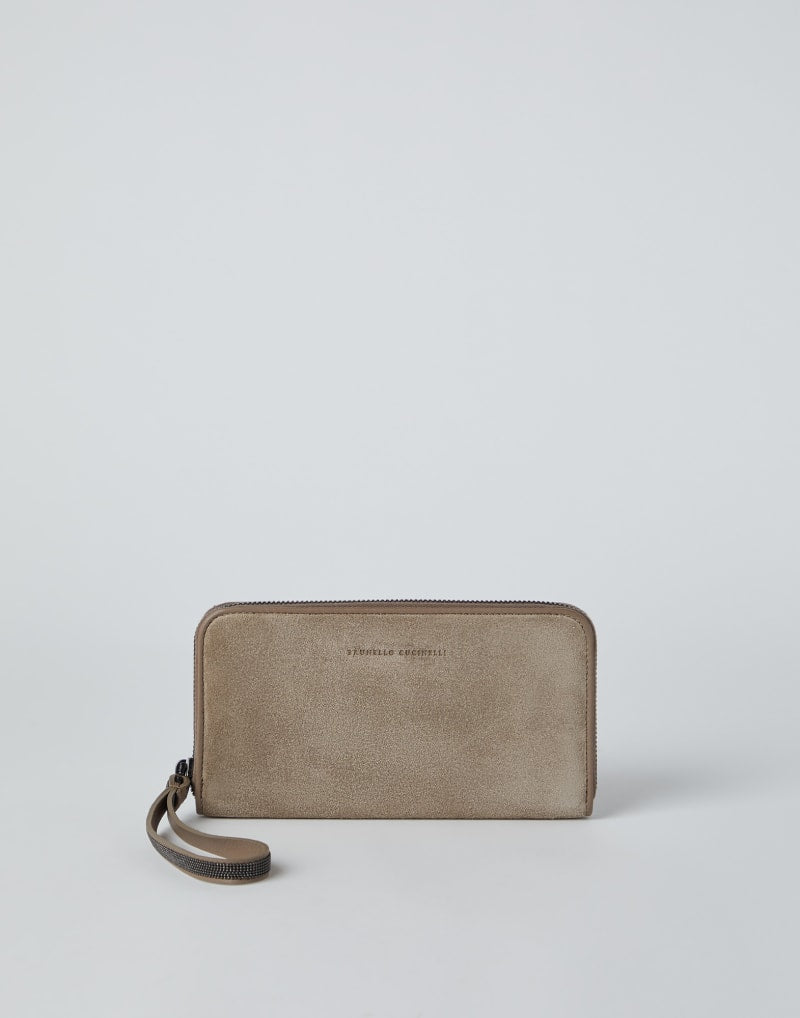 BRUNELLO CUCINELLI WOMEN'S TAUPE LEATHER ZIP WALLET