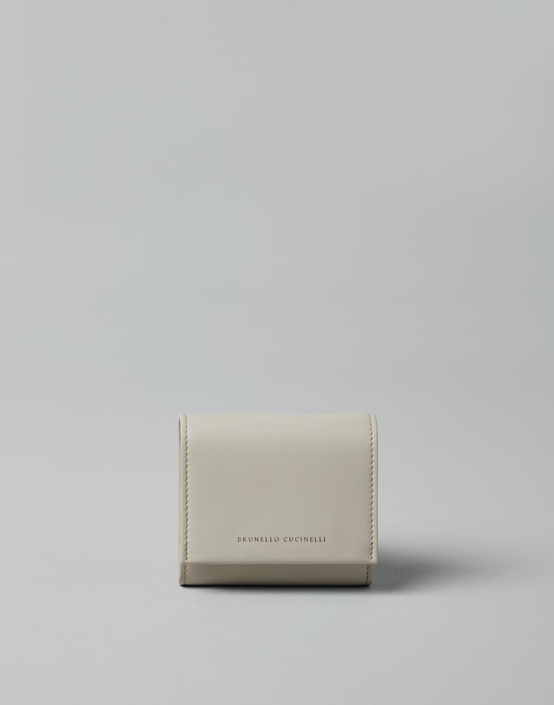 BRUNELLO CUCINELLI WOMEN'S LIGHT GREY LEATHER WALLET